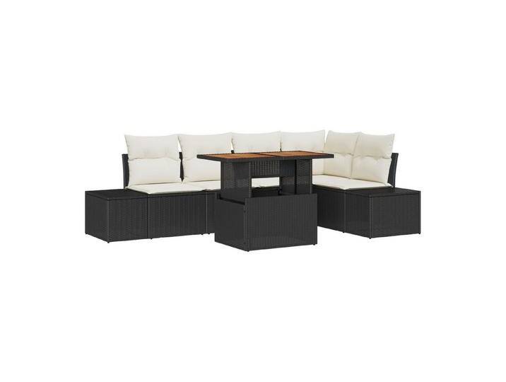 vidaXL Loungesofa 6-Teiliges Garten Essgruppen Set mit Kissen Schwarz Poly Rattan, 6 Teile, schwarz von vidaXL
