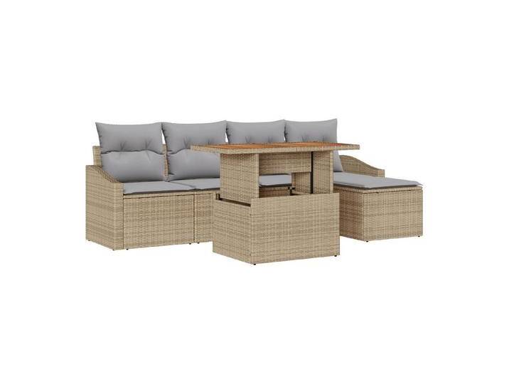 vidaXL Loungesofa 6-teiliges Garten Essgruppen Set mit Kissen Beige Poly Rattan, 6 Teile, beige von vidaXL