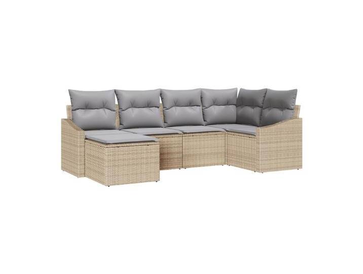 vidaXL Loungesofa 6-teiliges Garten-Essgruppen-Set mit Kissen Beige Poly-Rattan, 6 Teile, beige von vidaXL