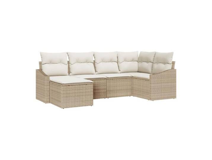 vidaXL Loungesofa 6-teiliges Garten-Essgruppen-Set mit Kissen Beige Poly-Rattan, 6 Teile, beige von vidaXL