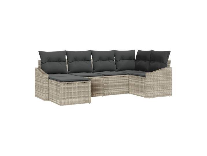 vidaXL Loungesofa 6-teiliges Garten Essgruppen-Set mit Kissen Hellgrau Poly Rattan, 6 Teile, grau von vidaXL