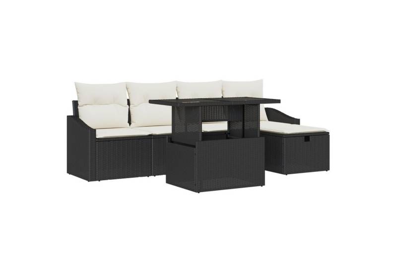 vidaXL Loungesofa 6-teiliges Garten-Sofa-Set in Schwarz aus Poly Rattan, 6 Teile von vidaXL