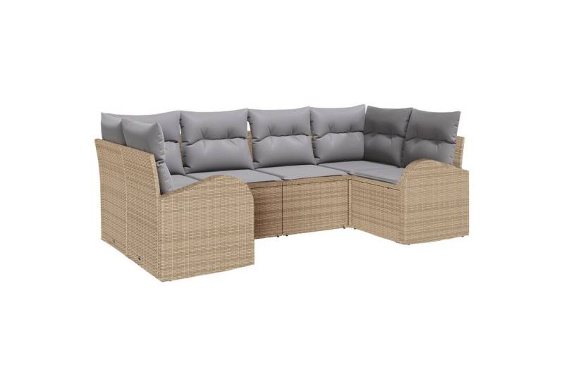vidaXL Loungesofa 6-tlg. Garten-Sofagarnitur mit Kissen Beige Poly Rattan, 6 Teile von vidaXL