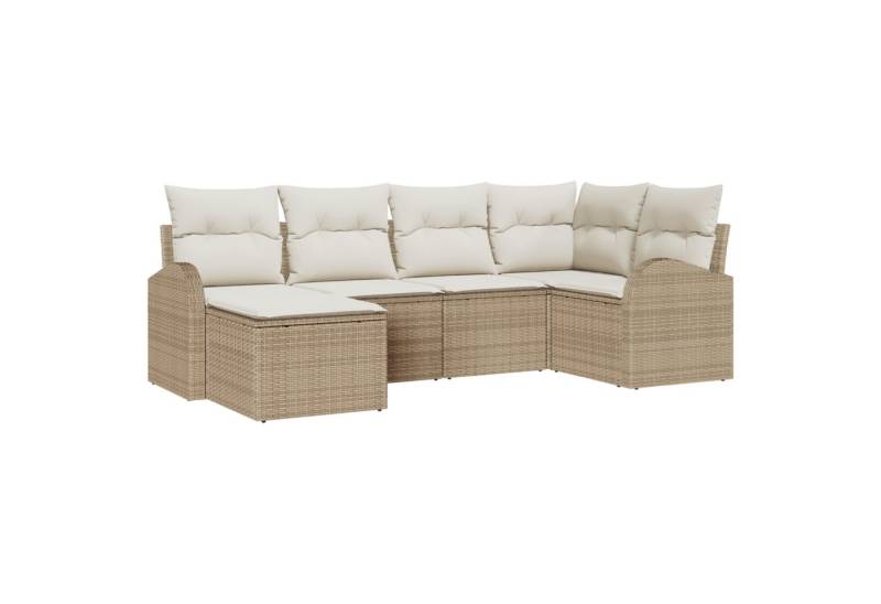 vidaXL Loungesofa 6-teiliges Garten-Sofa-Set mit Kissen Beige Poly-Rattan, 6 Teile von vidaXL