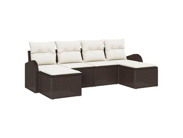 vidaXL Gartenlounge-Set Garten-Sofa-Set mit Kissen 6 pcs Braun und Weiß Poly Rattan, (6-tlg), braun, Braun und Weiß von vidaXL