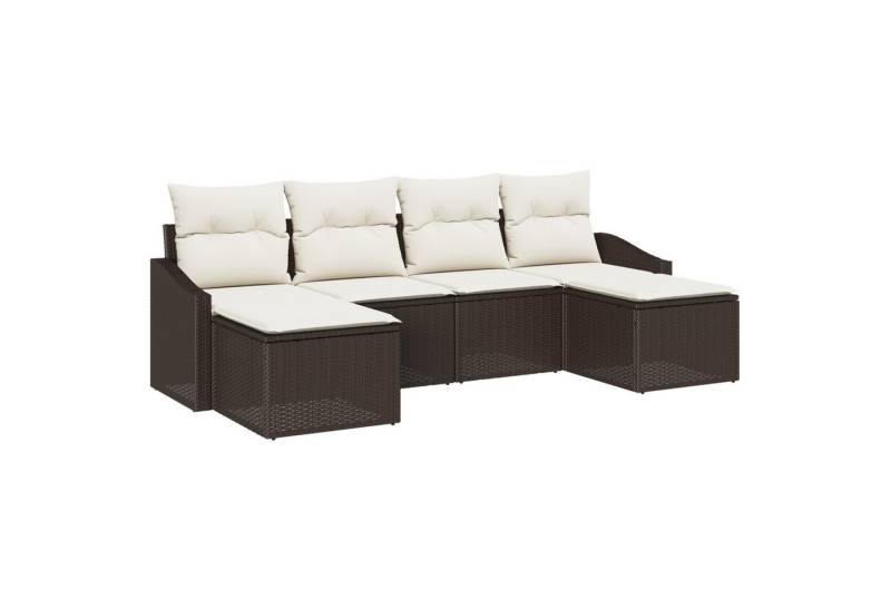 vidaXL Loungesofa 6-tlg. Garten-Sofagarnitur mit Kissen Braun Poly Rattan, 6 Teile von vidaXL