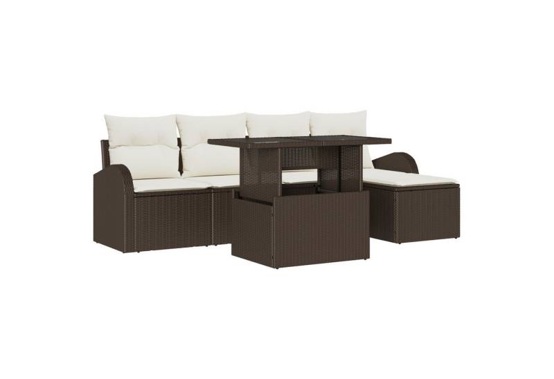 vidaXL Loungesofa 6-teiliges Garten Sofa Set mit Kissen Braun Poly Rattan, 6 Teile von vidaXL
