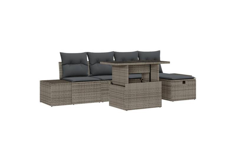 vidaXL Loungesofa 6-tlg. Garten-Sofagarnitur mit Kissen Grau Poly Rattan, 6 Teile von vidaXL