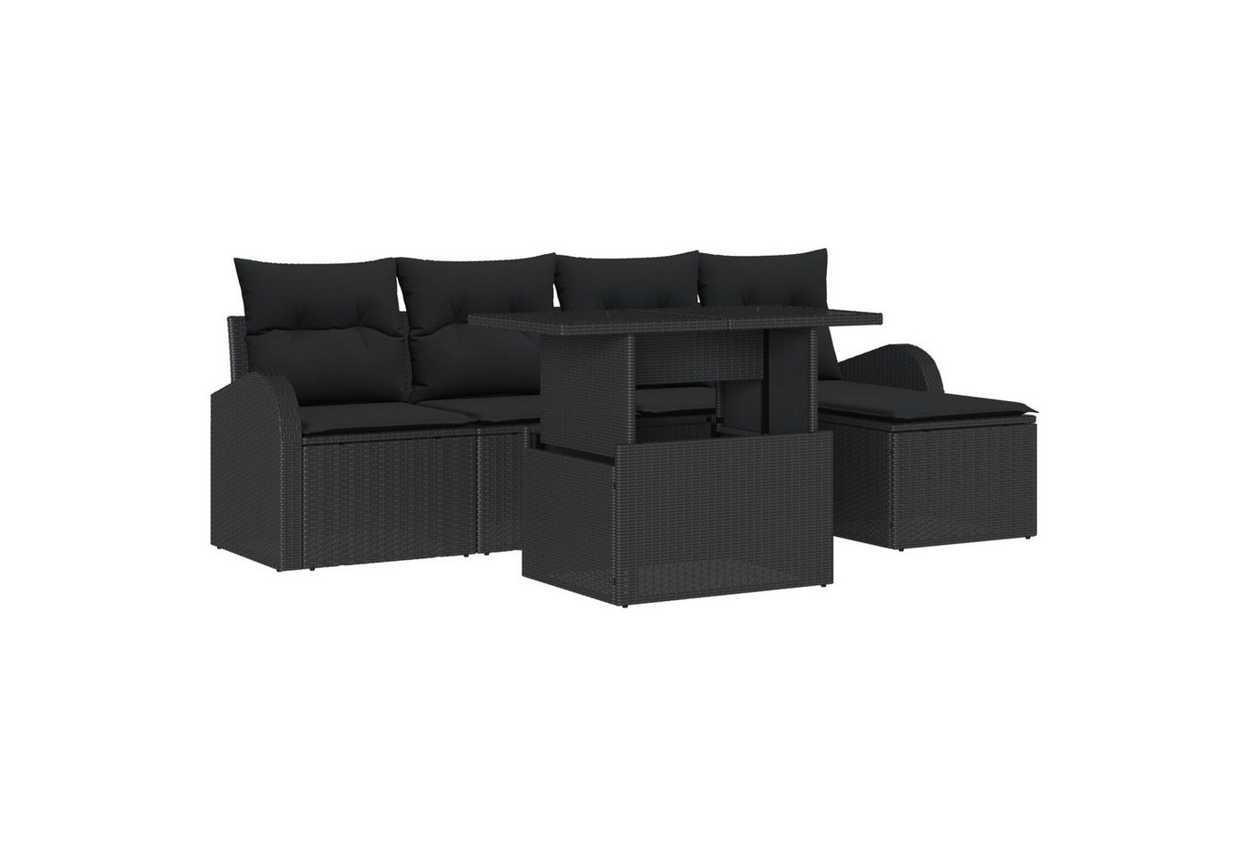 vidaXL Loungesofa 6-teiliges Garten Sofa Set mit Kissen Schwarz Poly Rattan, 6 Teile von vidaXL