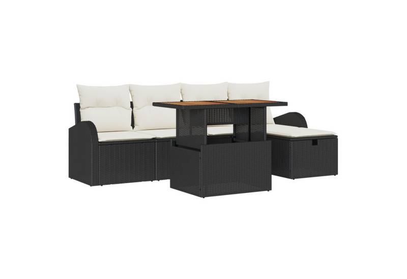 vidaXL Loungesofa 6-teiliges Garten Sofa Set mit Kissen Schwarz Poly-Rattan, 6 Teile von vidaXL