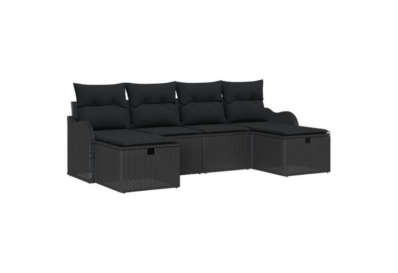 vidaXL Loungesofa 6-tlg. Garten-Sofagarnitur mit Kissen Schwarz Poly Rattan, 6 Teile von vidaXL