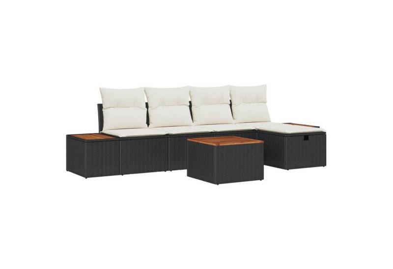 vidaXL Loungesofa 6-teiliges Garten-Sofa-Set mit Kissen Schwarz Poly-Rattan, 6 Teile von vidaXL