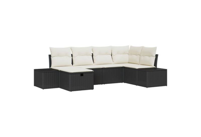 vidaXL Loungesofa 6-teiliges Garten-Sofa-Set mit Kissen Schwarz Poly-Rattan, 6 Teile von vidaXL