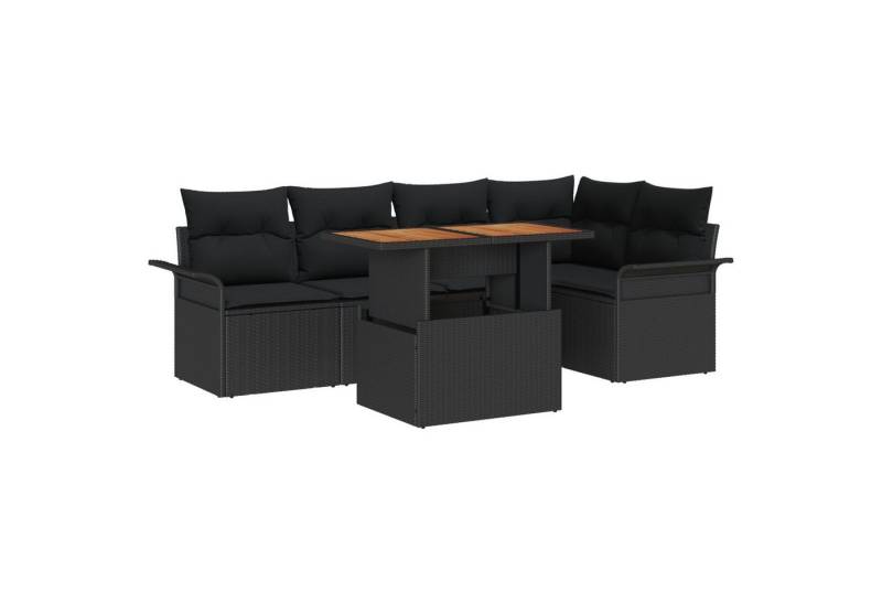 vidaXL Loungesofa 6-teiliges Garten Sofa Set mit Kissen in Schwarz Poly Rattan, 6 Teile von vidaXL