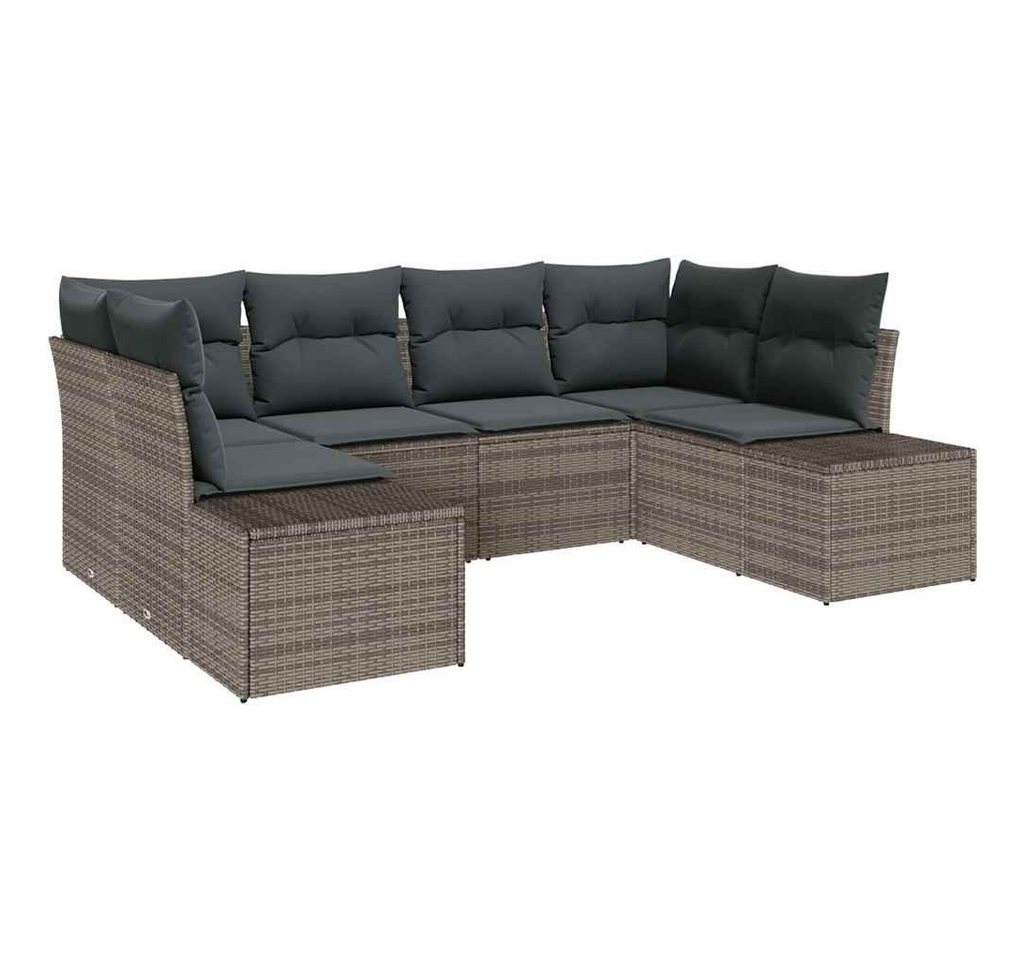 vidaXL Loungesofa 6-teiliges Garten Sofaset mit Kissen Grau Poly Rattan, 6 Teile von vidaXL