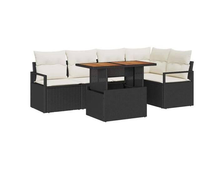 vidaXL Loungesofa Garten Essgruppe 6 pcs Schwarz und Creme 100 x 55 x 73 cm, 6 Teile, schwarz, Schwarz und Creme von vidaXL