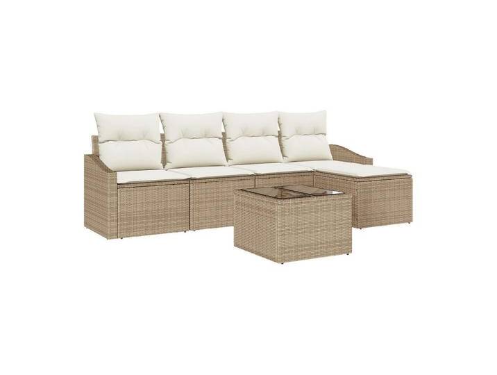 vidaXL Loungesofa 6-tlg. Garten-Essgruppe mit Kissen Braun Poly Rattan, 6 Teile, braun von vidaXL