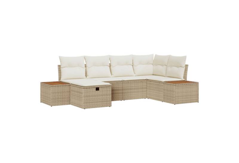 vidaXL Loungesofa 6-tlg. Garten-Sofagarnitur mit Kissen Beige Poly Rattan, 6 Teile von vidaXL