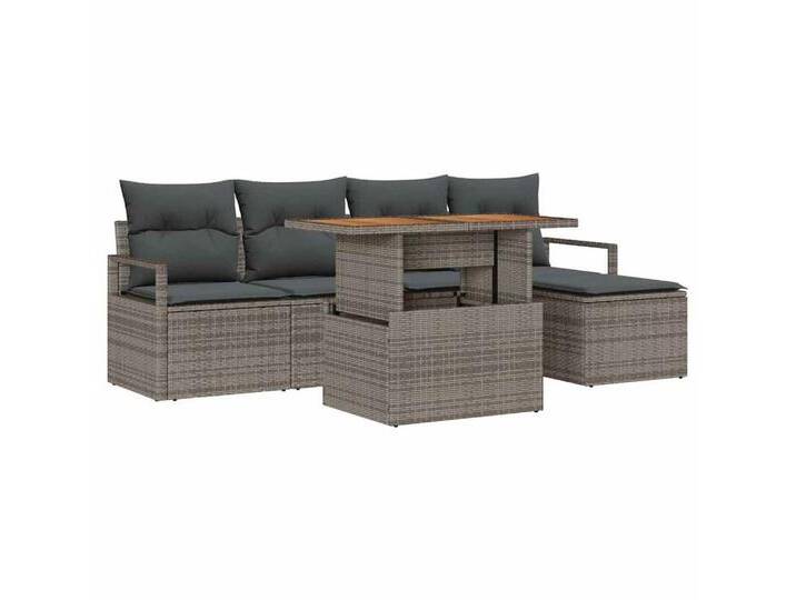 vidaXL Loungesofa Garten Essgruppe mit Kissen 6 pcs Grau und Braun, 6 Teile, grau, Grau von vidaXL