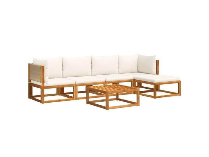 vidaXL Loungesofa 6-tlg. Gartensofa-Set mit Kissen Holz & Seil, 1 Teile, 2x Eckteil + 2x Mittelteil + Fußstütze + Tisch, Creme von vidaXL