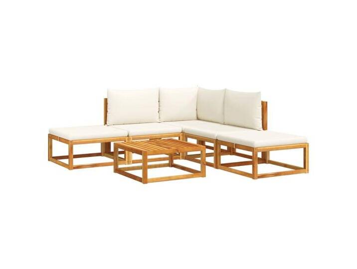 vidaXL Loungesofa 6-tlg. Gartensofa-Set mit Kissen Holz & Seil, 1 Teile, Eckteil + 2x Mittelteil + 2x Fußstütze + Tisch, Creme von vidaXL