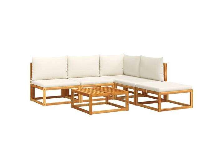 vidaXL Loungesofa 6-tlg. Gartensofa-Set mit Kissen Holz & Seil, 1 Teile, Eckteil + 3x Mittelteil + Fußstütze + Tisch, Creme von vidaXL