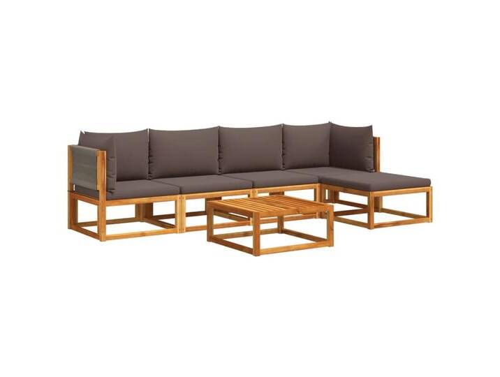 vidaXL Loungesofa 6-tlg. Gartensofa-Set mit Kissen Holz & Seil, 1 Teile, grau, 2x Eckteil + 2x Mittelteil + Fußstütze + Tisch, Grau von vidaXL