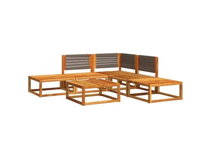 vidaXL Loungesofa 6-tlg. Gartensofa-Set mit Kissen Holz & Seil, 1 Teile, grau, Eckteil + 2x Mittelteil + 2x Fußstütze + Tisch, Grau von vidaXL