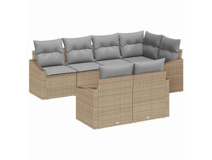 vidaXL Loungesofa Garten Essgruppe mit Kissen 7 pcs Beige und Hellgrau, 7 Teile, beige grau, Beige und Hellgrau von vidaXL