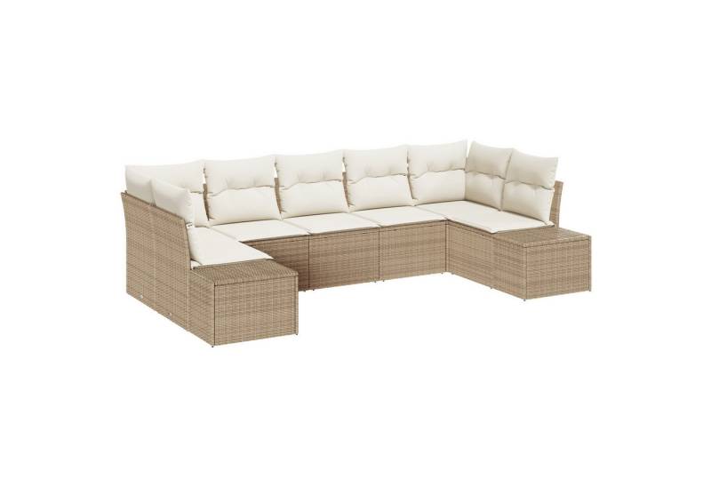 vidaXL Loungesofa 7-teiliges Garten Sofa Set mit Kissen Beige Poly Rattan, 7 Teile von vidaXL