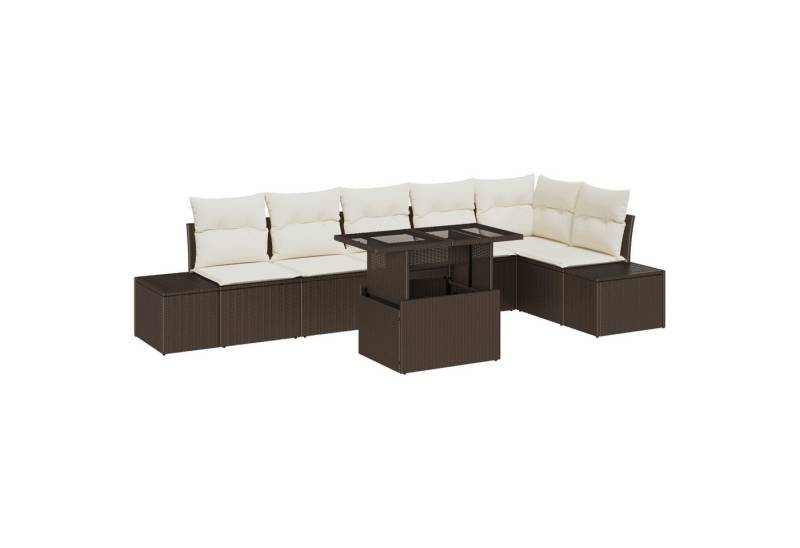 vidaXL Loungesofa 7-teiliges Garten-Sofa-Set mit Kissen - Braunes Poly-Rattan, 7 Teile von vidaXL