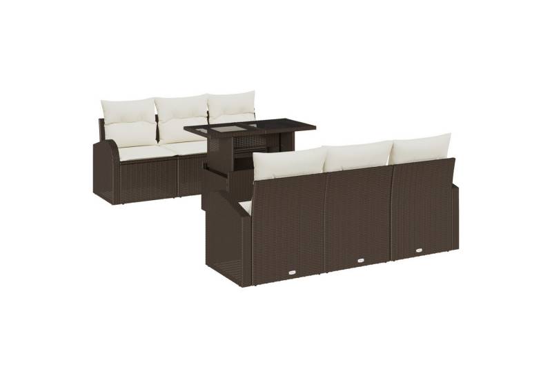 vidaXL Loungesofa 7-teiliges Garten-Sofa-Set mit Kissen - Braunes Poly-Rattan, 7 Teile von vidaXL