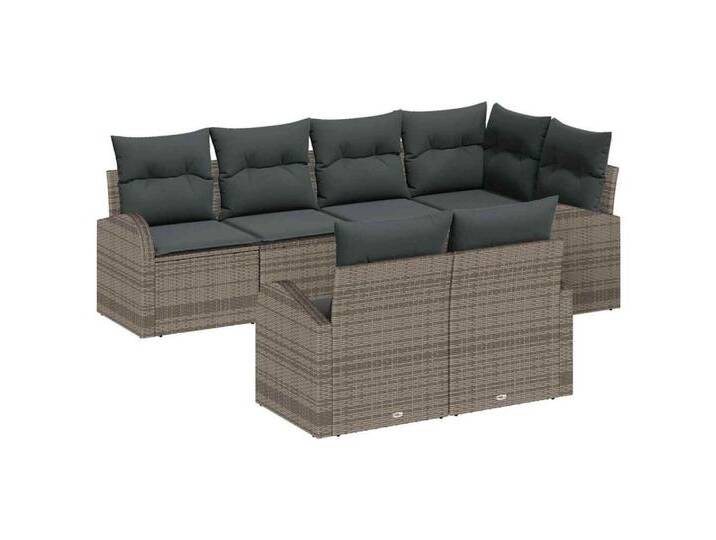 vidaXL Gartenlounge-Set Garten-Sofa-Set mit Kissen 7 pcs Grau Poly Rattan, (7-tlg), grau, Grau von vidaXL