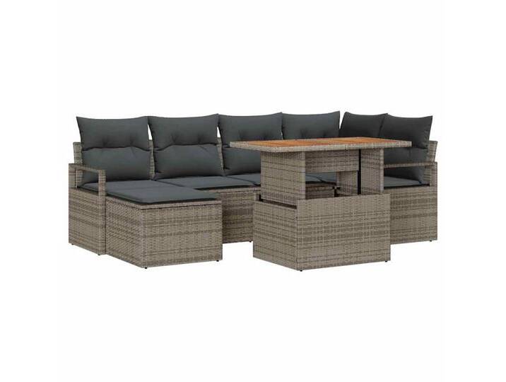 vidaXL Loungesofa Garten Essgruppe mit Kissen 7 pcs Grau und Braun, 7 Teile, grau, Grau von vidaXL