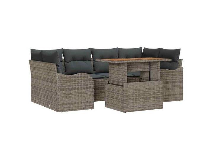 vidaXL Gartenlounge-Set Garten-Sofa-Set mit Speicher 7 pcs Grau Poly Rattan, (7-tlg), grau, Grau von vidaXL