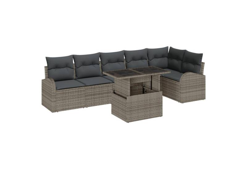 vidaXL Loungesofa 7-tlg. Garten-Sofagarnitur mit Kissen Grau Poly Rattan, 7 Teile von vidaXL