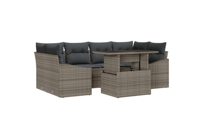 vidaXL Loungesofa 7-tlg. Garten-Sofagarnitur mit Kissen Grau Poly Rattan, 7 Teile von vidaXL
