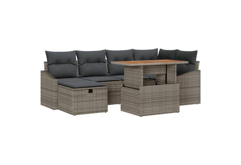 vidaXL Loungesofa 7-tlg. Garten-Sofagarnitur mit Kissen Grau Poly Rattan, 7 Teile von vidaXL