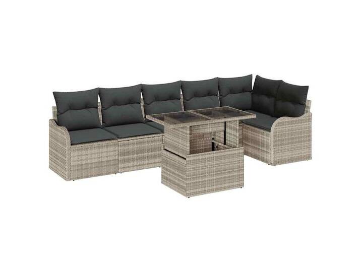 vidaXL Gartenlounge-Set Garten-Sofa-Set mit Kissen 7 pcs Hellgrau Poly Rattan, (7-tlg), grau, Hellgrau von vidaXL