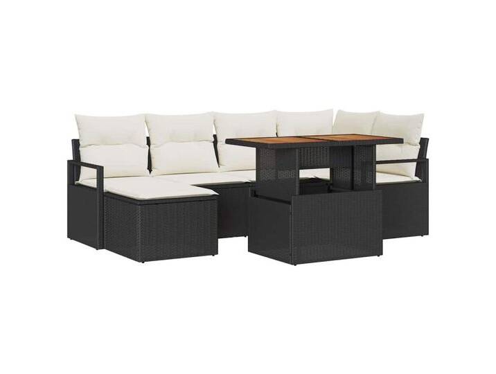 vidaXL Loungesofa Garten Essgruppe mit Kissen 7 pcs Schwarz und Creme, 7 Teile, schwarz, Schwarz und Creme von vidaXL