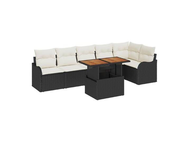 vidaXL Loungesofa 7-teiliges Garten Sofa Set mit Kissen Schwarz Poly Rattan, 7 Teile, schwarz, Schwarz und Weiß vidaXL Loungesofa 7-teiliges Garten Sofa Set mit Kissen Schwarz Poly Rattan, 7 Teile, schwarz, Schwarz und Weiß von vidaXL