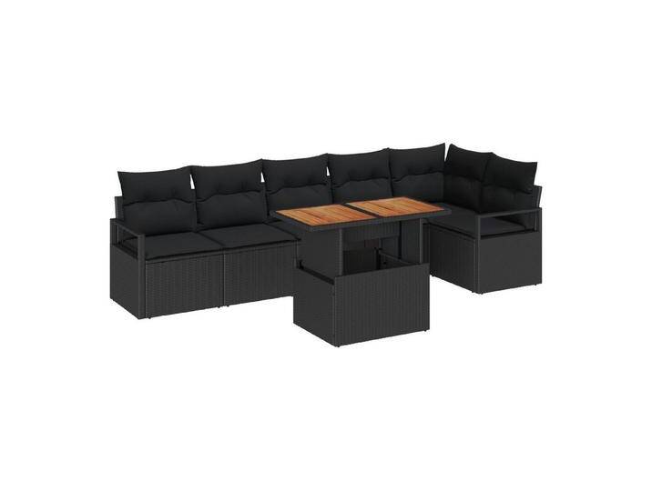 vidaXL Loungesofa 7-teiliges Garten Sofa Set mit Kissen Schwarz Poly Rattan, 7 Teile, schwarz, Schwarz von vidaXL