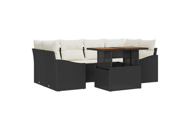 vidaXL Loungesofa 7-tlg. Garten-Sofagarnitur mit Kissen Schwarz Poly Rattan, 7 Teile von vidaXL