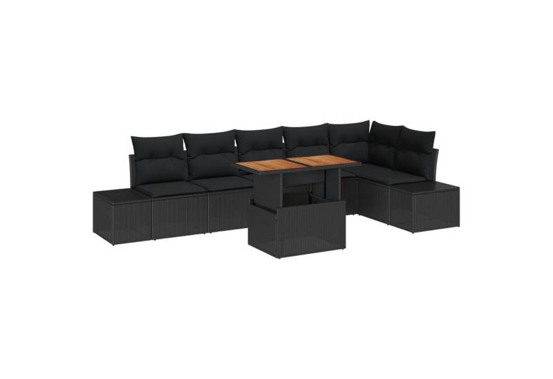 vidaXL Loungesofa 7-tlg. Garten-Sofagarnitur mit Kissen Schwarz Poly Rattan, 7 Teile von vidaXL