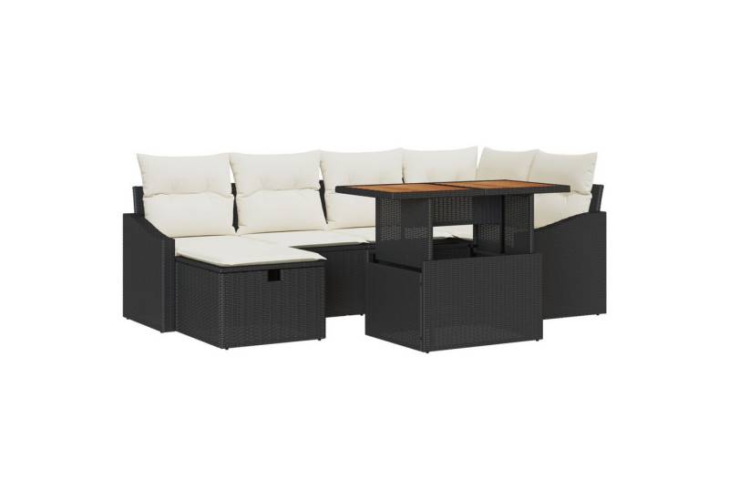 vidaXL Loungesofa 7-tlg. Garten-Sofagarnitur mit Kissen Schwarz Poly Rattan, 7 Teile von vidaXL