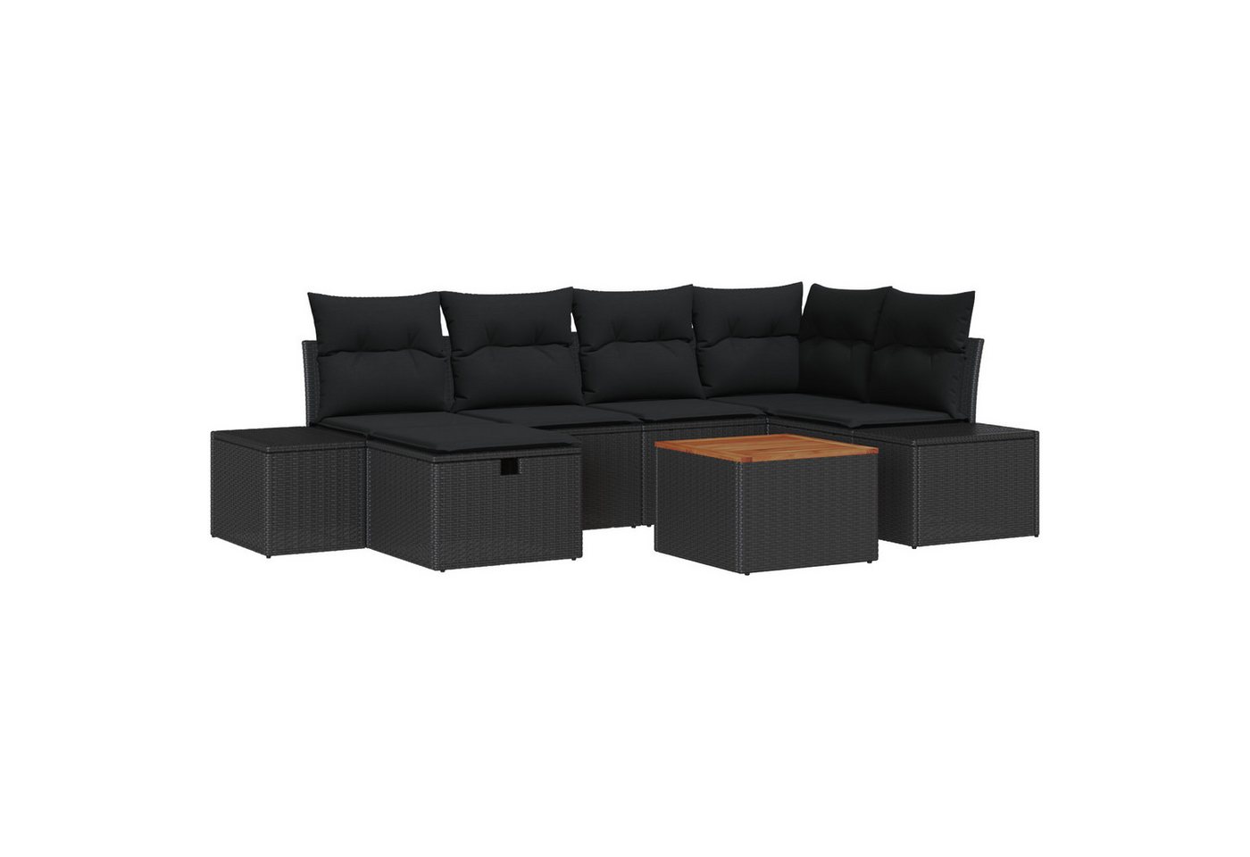 vidaXL Loungesofa 7-tlg. Garten-Sofagarnitur mit Kissen Schwarz Poly Rattan, 7 Teile von vidaXL