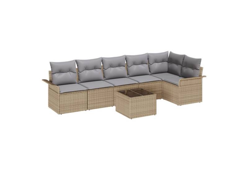 vidaXL Loungesofa 7-teiliges Garten Sofa Set mit Kissen Schwarz Poly Rattan, 7 Teile von vidaXL
