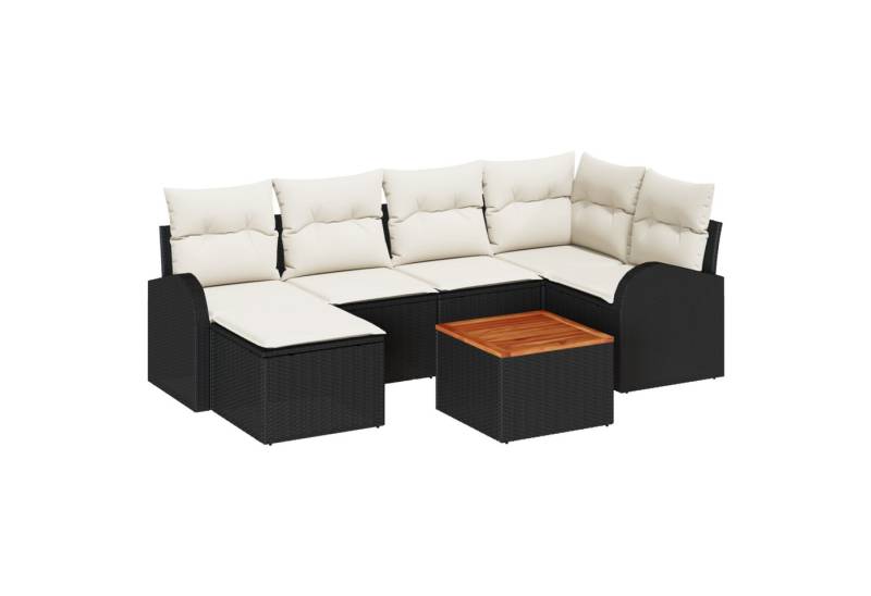 vidaXL Gartenlounge-Set Garten-Sofa-Set 7 pcs Schwarz, weiß Groß Polyrattan, Holz, (7-tlg) von vidaXL