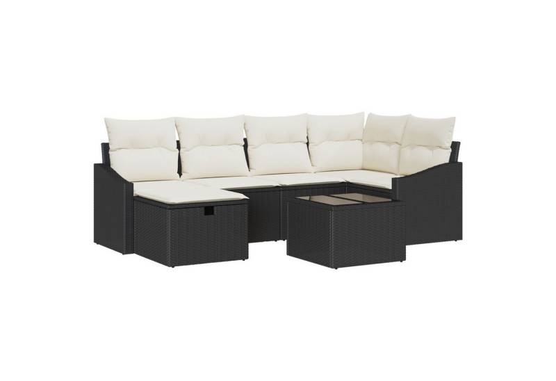 vidaXL Loungesofa 7-teiliges Garten-Sofa-Set mit Kissen Schwarz Poly Rattan, 7 Teile von vidaXL