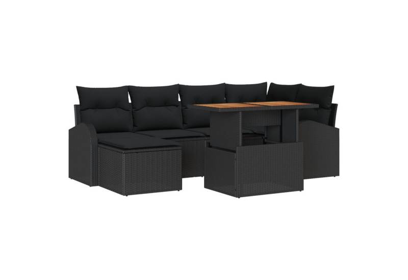 vidaXL Loungesofa 7-teiliges Garten Sofa Set mit Kissen Schwarz Poly Rattan, 7 Teile von vidaXL